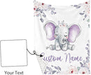 Personalized Baby Crib Bedding Set for Baby Girls, Light Purple Elephant Pattern Custom Name Baby Crib Sets 5-Pcs, Toddler Double Layer Blanket Fitted Sheets Changing Pad Cover Rug Wall Art Set by TinyTreasures Baby Boutique