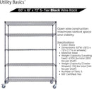60"x18"x72" Black 5-Tier Premium Wire Shelving NSF 4000 LBS MAX Capacity Heavy Duty Steel Storage Rack for Warehouses, Garages, Hospitals, Commercial Spaces, & Schools w/Premium Wheels by CozyNest Decor