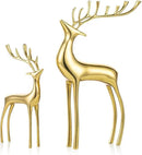 Sziqiqi Reindeer Figurine Statues Deluxe Set of 2, Christmas Deer Pure Copper Heavy Reindeer Ornaments for Home Decor Accents Living Room Office Bookself Tabletop Mantle Christmas Decoration, Gold by CozyNest Decor