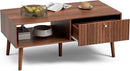 Coffee Table with Storage, Mid Century Dining Table with Fluted Drawer and Solid Wood Legs, Small Coffee Tables for Living Room, Walnut by CozyNest Decor