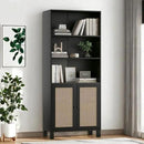 Tall Bookshelf, 5-Tier Book Shelf with 2 Rattan Doors, Freestanding Bookcase Display Shelves with Large Storage, Book Case for Living Room, Office, Study, Bedroom, 70.9 Inch by CozyNest Decor