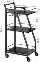 Bar Cart, Bar Cart for The Home, Small Bar Cart on Wheels, Beverage Cart, Home Bar Serving Cart with Glass Holder, Drink Cart for Bar, Kitchen, Dining, Marble Black and Black BC03BM by CozyNest Decor