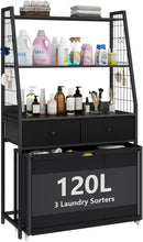 Laundry Hamper Laundry Basket with 3 Section Pull-Out Rolling Bags & 2-Tier Storage Shelf, Laundry Sorter for Organization and Storage with 2 Drawers for Laundry Room, Bathroom by CozyNest Decor