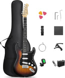 DONNER DST-80 Electric Guitar 39” Beginner Electric Guitar Kit with Amp, Classic SSS Pickup Complete with Gig Bag, Tuner, Capo, Strap, Picks, and Free Online Lessons, Red Tea Burst by TinyTreasures Baby Boutique