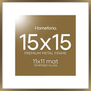 Homeforia 15x15 Picture Bronze Frame, High End Metal 15 x 15 Square Poster Frame with Mat 11 x 11 Photo, 15x15 Brass Frame Matted to 11x11 Print, 15by15 Thin Frames, Tempered Glass, Wall Kit, Set of 1 by CozyNest Decor