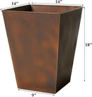 Worth Garden 14" Dia x 18" H Large Metal Floor Planter Set of 2, Matte Bronze Retro Finish Tall Square Tapered Steel Plant Pots, Decor Flower Pot Indoor & Outdoor, Drainage Hole by CozyNest Decor