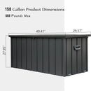 KUIKUI 150 Gallon Deck Box Waterproof, 150 Gallon Outdoor Storage Box, Metal Deck Box Waterproof for Pool Patio Cushions and Sports Pools Equipment, Dark Gray by GreenHaven Gardens