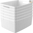 Curver Set of 6 Jute Medium Decorative Plastic Organization and Storage Baskets, Perfect Bins for Home Office, Closet Shelves, Kitchen Pantry and All Bedroom Essentials, White by TinyTreasures Baby Boutique