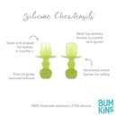 Bumkins Baby Utensils Set, Chewtensils Silicone Spoons for Dipping, Self-Feeding, Baby Led Weaning, Trainer Learning, First Stage Eating, Soft Practice Fork and Spoon, Babies 6 Months, Green Jelly by TinyTreasures Baby Boutique