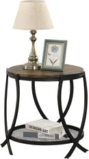 ASYA Industrial Round End Table with Storage Shelf, 2-Tier Side Table for Living Room, Adjustable Feet & lmitation Wood Grain Surface, Rustic Brown by CozyNest Decor