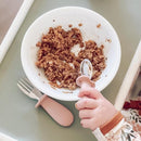 Ali+Oli Spoon & Fork Learning Set for Toddlers (Powder Pink) 6m+ Grab Easy BPA Free Food-Grade Silicone Handle, Kids Silverware Self Feeding Baby Utensil, Multi-stage Baby Feeding Set Ergonomic Design by TinyTreasures Baby Boutique
