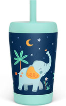 Kid Insulated Stainless Steel Tumbler with Silicone Straw, 12oz Sippy Cup for Kids (Dreamy Elephant) by TinyTreasures Baby Boutique