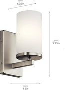 Kichler Crosby 9.25" Wall Sconce in Brushed Nickel, 1-Light Contemporary Hallway or Bathroom Light with Satin Etched Cased Opal Glass, (9.25" H x 4.5" W), 45495NI by CozyNest Decor