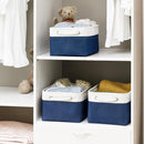 TheWarmHome Storage Basket for Organizing - Medium 3 Pack 14x10x7 inch Fabric Storage Cubes for Shelves with Rope, Collapsible Storage Bin for Organizer Closet Cloth Gift Toy (White & Jean Blue) by CozyNest Decor
