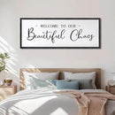 Welcome To Our Beautiful Chaos Sign Wall Decor Framed Wood 32X12 Inch For Rustic Home Living Room Entryway Bedroom Hanging Art (Black) by CozyNest Decor
