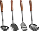 FJNATINH Stainless Steel Wok Spatula,Slotted Spatulas,Ladle,Skimmer Ladle Tool Set,Mirror Polished Cooking Utensils Kitchen Cookware, Pack of 4,Black by CozyNest Decor
