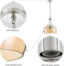 WUZUPS Nickel Chandelier Rustic Farmhouse Industrial Round Ceiling Pendant LED Light Fixture with Amber Glass Shade for Dining Room Kitchen Island Foyer Entryway, H 17" W 13.4", E26 Base by CozyNest Decor