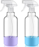 Glass Spray Bottles with Silicone Sleeve 16.9oz 2 Pack Empty Spray Bottle for Hair Mist/Stream Spraying for Cleaning Solutions, Plants, Essential Oils (clear-sblue&purple) by GreenHaven Gardens