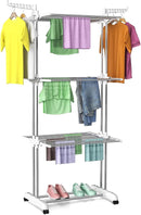 Bigzzia Clothes Drying Rack, Folding Stainless Steel Drying Rack Clothing Indoor Outdoor, Space-Saving, 4 Tier Laundry Drying Rack with Two Side Wings -Grey White by TinyTreasures Baby Boutique
