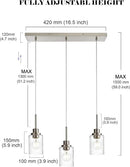 3-Light Farmhouse Chandelier Light Fixture Brushed Nickel Clear Seeded Glass Dining Room Hanging Modern Pendant Lighting Over Table,Traditional Ceiling Lights for Kitchen Island Entryway by CozyNest Decor