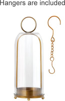 16" High Versatile Modern Metal Hurricane Lantern with Handmade Sturdy Glass Dome for Pillar Candle & Plants (Brass, 6.3"x16.5") by CozyNest Decor