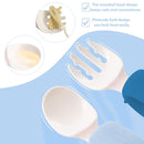 Baby Self Feeding Training Spoon and Fork Set with Travel Case, BPA-Free Cute Circle Toddler Training Utensils, Silicone/ABS Great Tableware Set Spoons Fork for Kids(Blue & Light blue) by TinyTreasures Baby Boutique