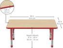 FDP Rectangle Activity School and Classroom Kids Table (30 x 48 inch), Chunky Toddler Legs, Adjustable Height 15-24 inches - Maple Top and Red Edge by CozyNest Decor