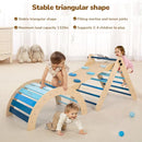 Pikler Triangle Set with Cushion, 8-in-1 Toddler Climbing Toys Indoor, Wooden Montessori Climbing Set with Arch Ramp,Ladder&Tent Cloth, Baby Indoor Climber Jungle Gyms for Toddlers Toy, Blue by TinyTreasures Baby Boutique