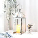 JHY Design Silver Decorative Lanterns 16inch High Stainless Steel Candle Lanterns with Tempered Glass for Indoor Outdoor Events Parities and Weddings by CozyNest Decor