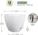 12 inch Large Self Watering Pots for Indoor Outdoor Plants, Plant Pots with Mesh Drainage Holes for Garden House Plants, Plastic Planters with Reservoir for Flower Plants, White by GreenHaven Gardens