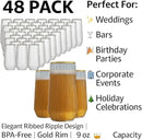 48 Pack Ribbed Ripple Stemless Toasting Glasses, Origami Durable 9 Oz BPA-Free Disposable Plastic Champagne Flutes for Weddings, Bars, Events, and Celebrations (Gold Rim) by CozyNest Decor
