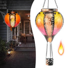 Hot Air Balloon Solar Lantern - Stained Glass Lantern with Simulated Flickering Flame, Outdoor Hanging Yard Light Waterproof IP65 & Weather Resistant for Garden Patio Lawn Porch Decor Gfit