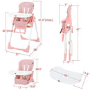 INFANS 4 in 1 High Chair–Booster Seat, Convertible Highchair w/Adjustable Height and Recline,Removable Tray,DetachableCushion, Installation-Free,Simple Fold for Baby, Infant& Toddler (Pink) by TinyTreasures Baby Boutique