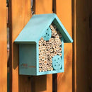 Mason Bee Houses Outdoor Wooden Blue Bee Hotel for Garden and Yard Hand-Made Bamboo Bee Hive for Bees Butterflies and Ladybugs, Medium Size 8"x7.5"x5" by GreenHaven Gardens