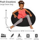 Posh Creations Bean Bag Chair for Kids, Teens, and Adults Includes Removable and Machine Washable Cover, Solid Black, 38in - Large by TinyTreasures Baby Boutique