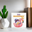 Hello Summer Decor Flamingo Decorations Summer Gnome Wooden Sign Rustic Home Decor 5 x 5 Inches by CozyNest Decor