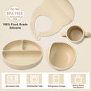 Silicone Baby Feeding Set 14 Pcs,Baby Led Weaning Supplies, Baby Spoons Suction Bowl Divided Plate Bib Cup Finger Brush,First Stage Solid Food Eating Utensils - 6+ Months(Beige) by TinyTreasures Baby Boutique