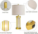 RORIA Modern Table Lamps for Living Room Set of 2, Farmhouse Bedroom Lamps for Nightstands with Dual USB Ports, Gold Bedside Lamps with White Frosted Glass Nightlight, 4 Bulbs Includes (Gold) by CozyNest Decor