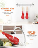 Cooking Spoon for Nonstick Cookwares, Great for Cooking and Serving Sturdy BPA-Free Matte Silicone, Wood Handle Spoon for Mixing, Scoop, and Scrape (2 Pack of Red, 11.4 inch) by CozyNest Decor