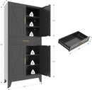 71 "Farmhouse Metal Filing Cabinet with a Drawer and 4 Adjustable Shelves, with 4 Large barn Door White Kitchen Cabinets, Metal Food Cabinets for Home, Kitchen, Dining/Living Room (Black) by CozyNest Decor