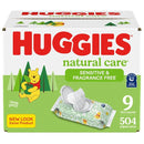 Huggies Natural Care Sensitive Baby Wipes, Unscented, Hypoallergenic, 99% Purified Water, 9 Flip-Top Packs (3 packs of 3), 504 Total Wipes (56 Wipes per pack), Packaging May Vary by TinyTreasures Baby Boutique