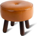 Small Foot Stool Ottoman, Round Pouf Foot Rest, Footstool Ottomans with Rubber Legs Under Desk, Faux Leather Footrest for Couch, Living Room, Bedroom, Hallway, Office, 13''L x 13''W x 10.2''H by CozyNest Decor