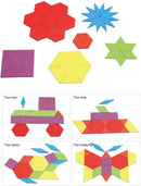 155 Pcs Wooden Pattern Blocks Set Geometric Shape Puzzle Kindergarten Classic Educational Montessori Tangram Toys for Kids Ages 4-8 with 24 Pcs Design Cards by TinyTreasures Baby Boutique