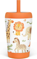 Kid Insulated Stainless Steel Tumbler with Silicone Straw, 12oz Sippy Cup for Kids (Jungle Animals) by TinyTreasures Baby Boutique
