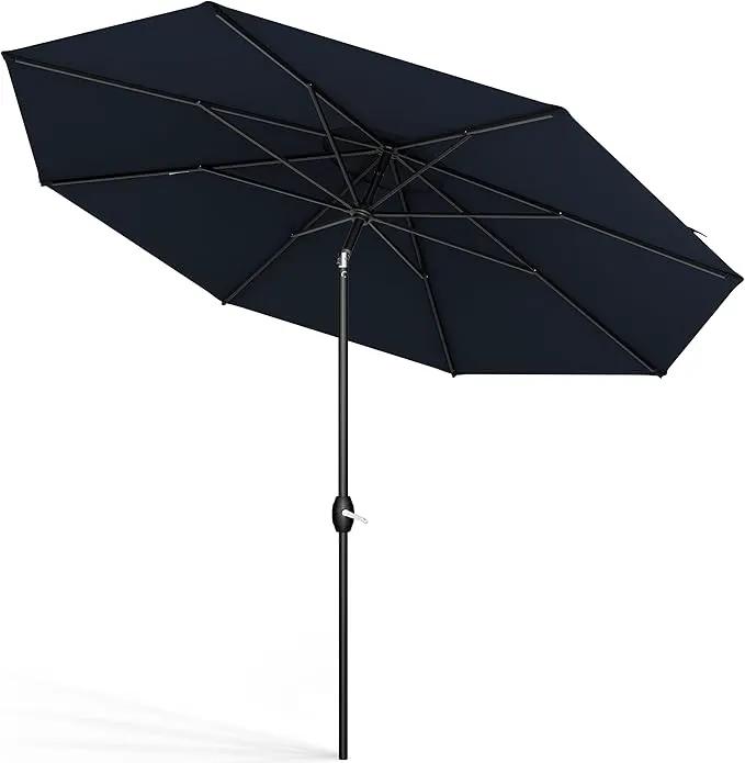 Midtown Umbrellas Sunbrella Umbrella 10 Feet Large Outdoor Umbrella With Sunbrella Canvas Navy Fabric - Auto-Tilt Aluminum Frame Large Patio Umbrella For Backyard, Deck, Garden, Pool - Black Pole, photo 7 of 7