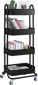 4-Tier Metal Mesh Utility Rolling Cart Storage Organizer Shelf Rack with Lockable Wheels for Living Room Kitchen Office, Black by CozyNest Decor
