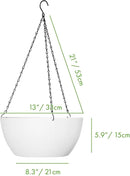 WOUSIWER 13 inch 2Pack Large Hanging Planters for Outdoor Indoor Plants with Drainage Holes and Chain, Round Hanging Flower Pots for Garden Home Porch Decor, White by GreenHaven Gardens