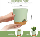 4 inch Self Watering Pots for Indoor Outdoor Plants, 6 Pack Plastic Flower Planters with Drainage Holes and Removable Saucers, Plant Pots with Wicking Rope, Modern Decor, Green Brown by GreenHaven Gardens