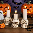 Halloween Skull Candle Holder, Skeleton Head Candlestick Holders Table Decor Centerpiece Candlesticks, Resin Horrible Spooky Creepy Crafts for Flameless Candle Halloween Christmas Home Party, Set of 3 by CozyNest Decor