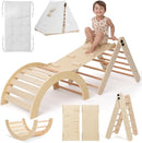 Pikler Triangle Set with Cushion, 8-in-1 Toddler Climbing Toys Indoor, Wooden Montessori Climbing Set with Arch Ramp,Ladder&Tent Cloth, Baby Indoor Climber Jungle Gyms for Toddlers Toy, Natural by TinyTreasures Baby Boutique